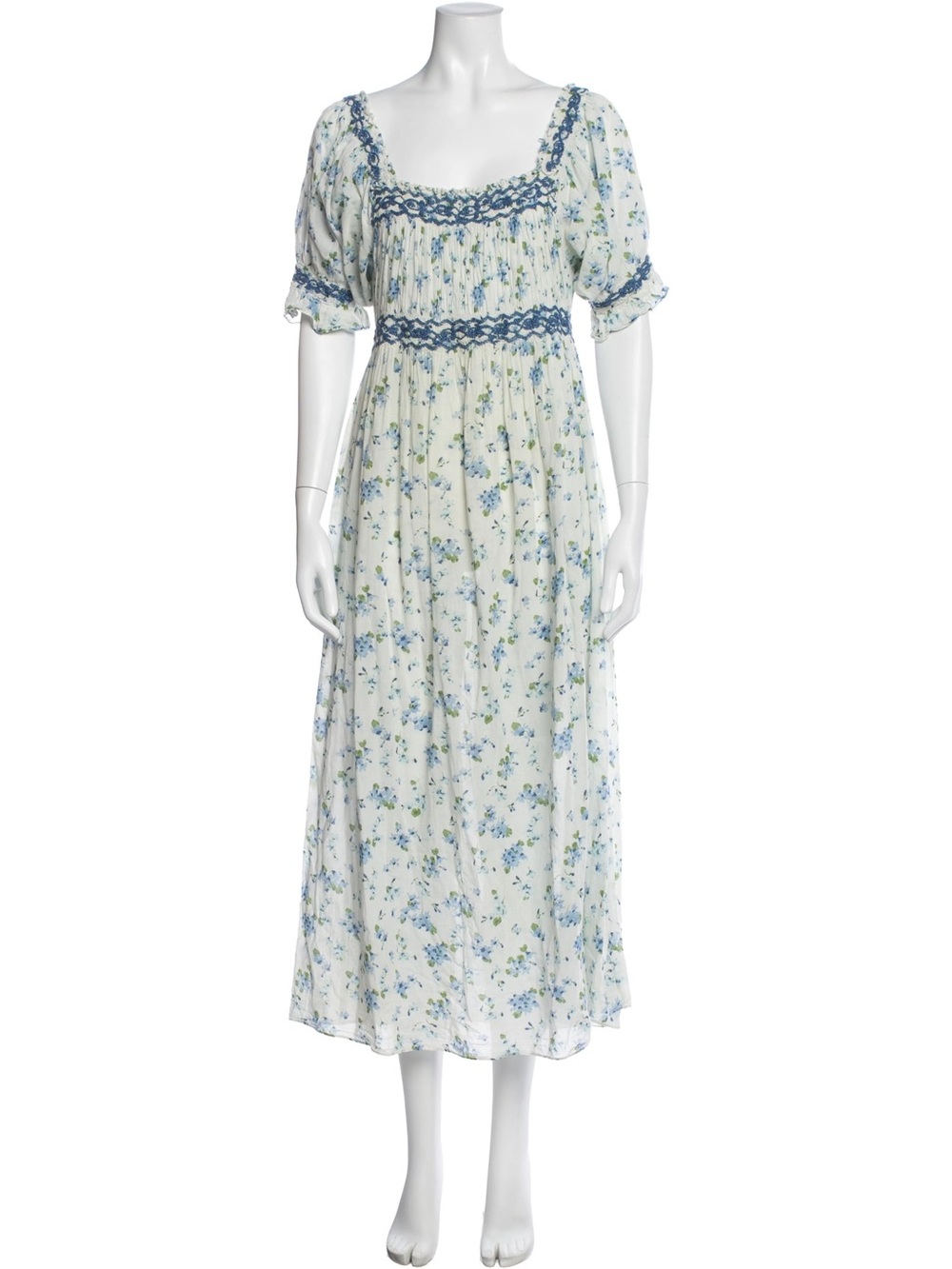 ROOLEE Blue Floral Smocked Midi Dress - Doen dupe!